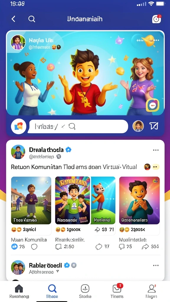 Screenshot memperlihatkan fitur interaksi sosial di dalam aplikasi.